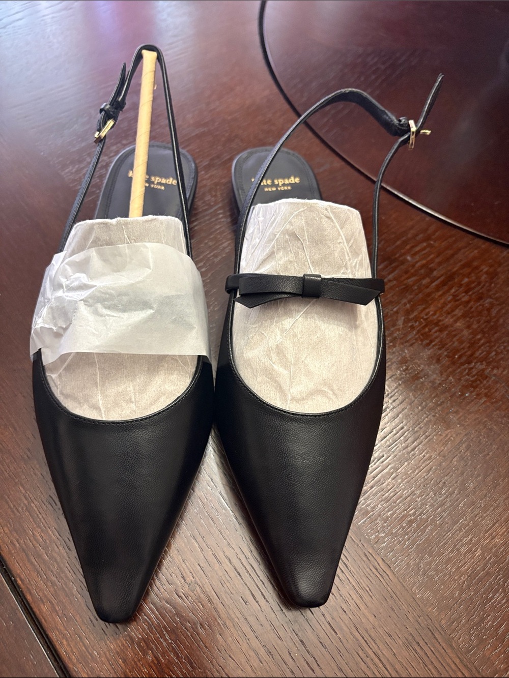 kate spade Black Pointed Slingback Flats with Bow